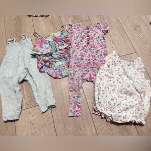 Posh Peanut Kids Floral Jumpsuit and Romper Set - Pink, White, Blue